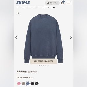 SKIMS Steel Blue boyfriend fleece crew pullover size 2X. Rare in this size